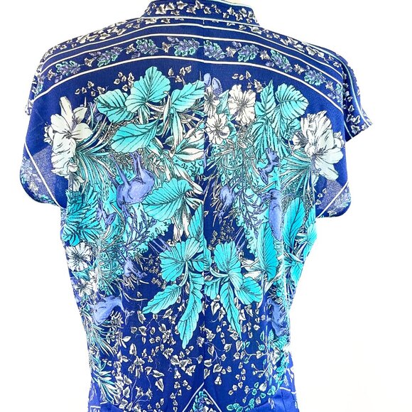 Vintage Italian Boho Floral Print Dress Blue Drop Waist Lightweight Size 4 - Picture 8 of 11